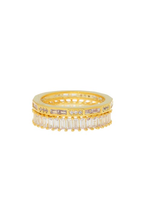 2-Piece Gold-Tone CZ Ring Set