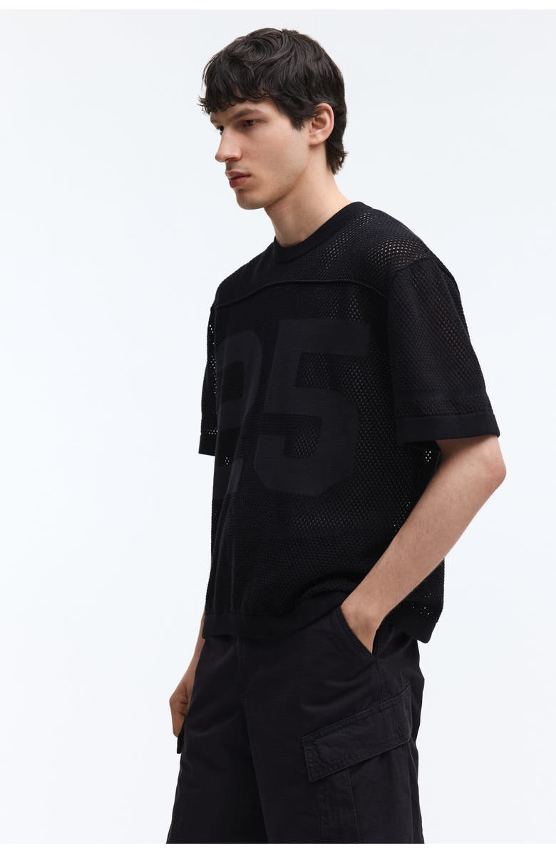 H&M Relaxed Fit Boxy Mesh T-shirt, Alternate, color, Black