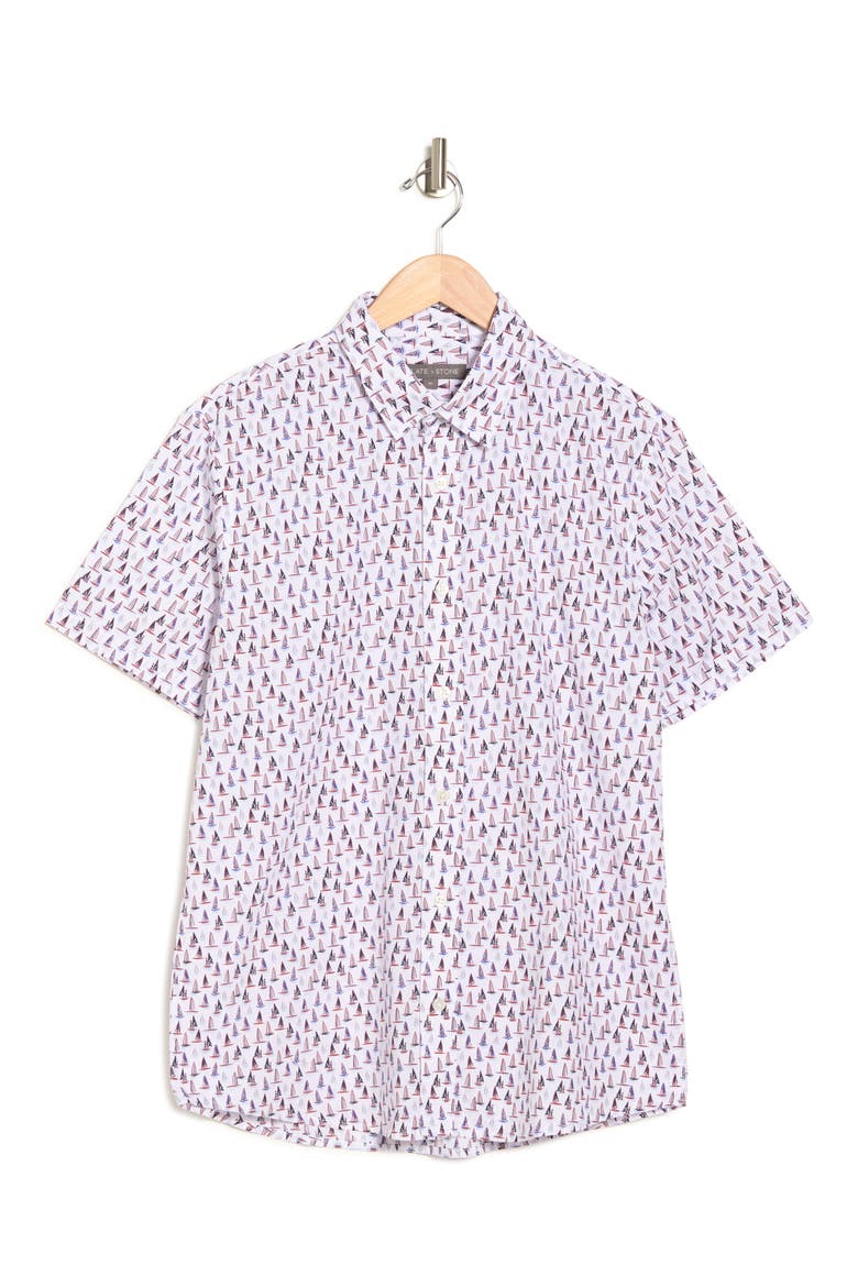 Sailboat Printed Short Sleeve Poplin Shirt, Alternate, color, WHITE SAILBOAT