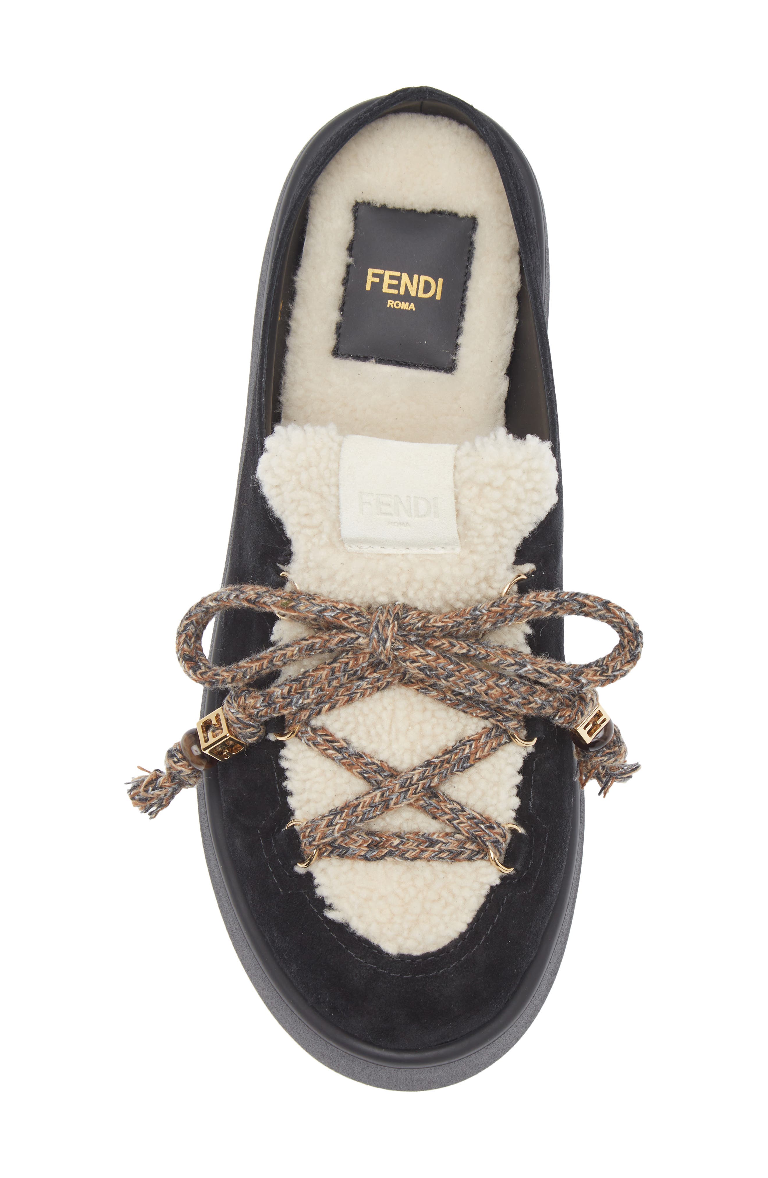 Fendi Après Chic Leather & Genuine Shearling Mule, Alternate, color, Black