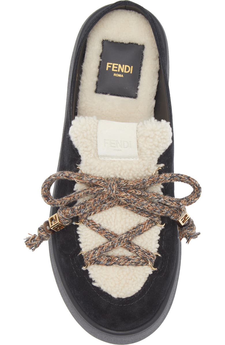 Fendi Après Chic Leather & Genuine Shearling Mule, Alternate, color, Black