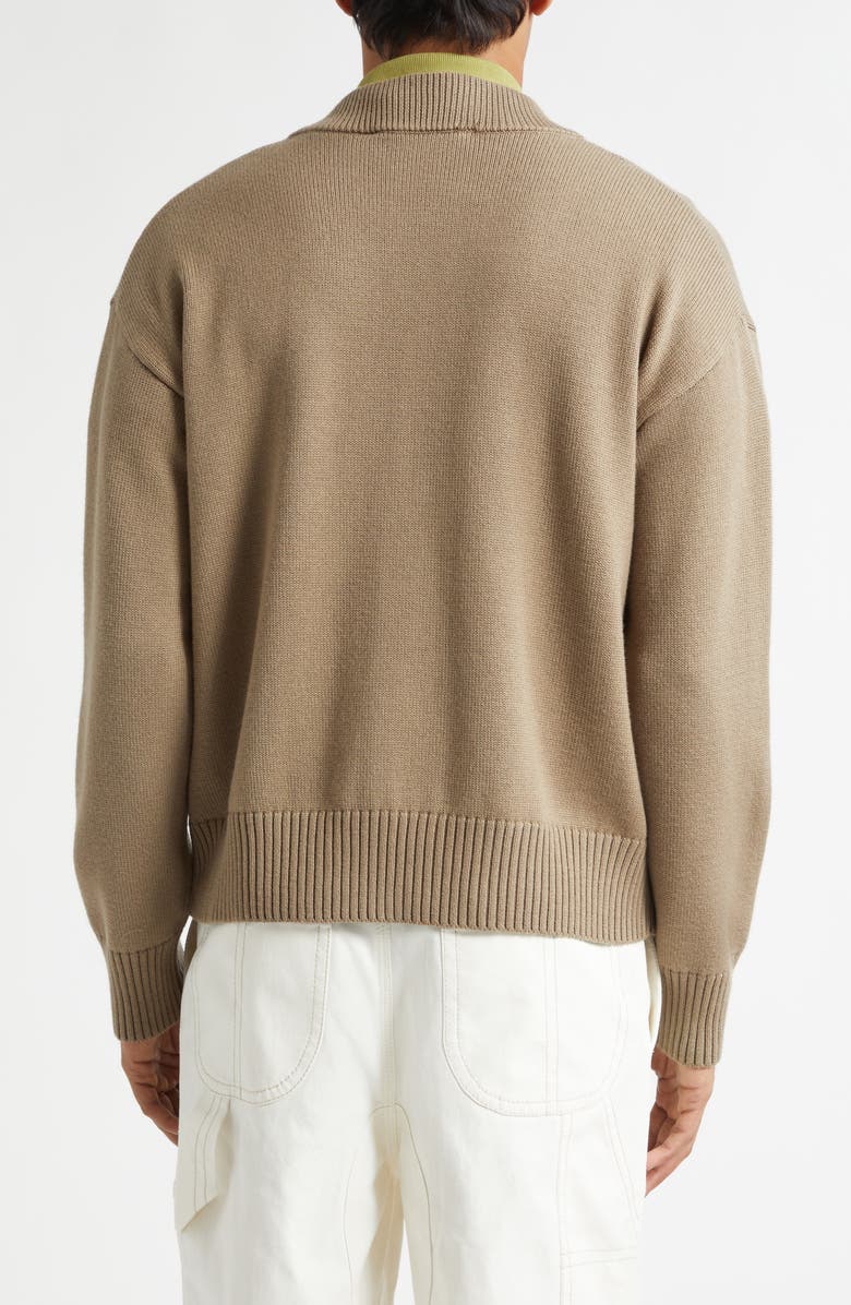 AMI PARIS Ami de Coeur Intarsia Wool & Cotton Cardigan, Alternate, color, Beige Taupe/ Ecru