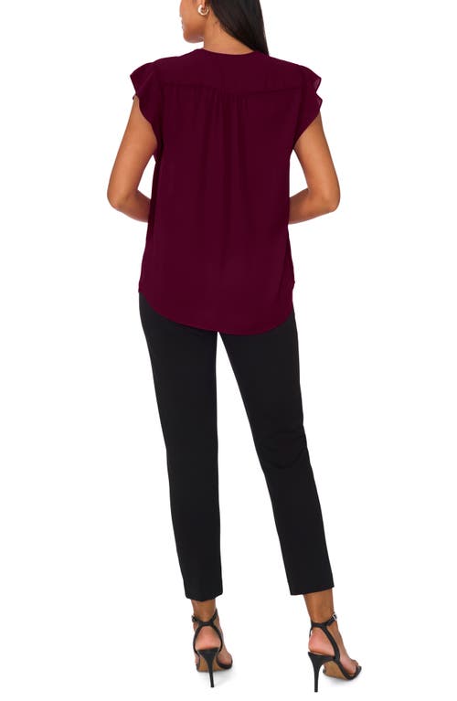 Chaus Print Flutter Sleeve Blouse In Burgundy