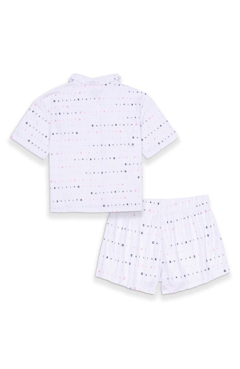 Calvin Klein Kids' Logo Print Two-Piece Pajamas, Alternate, color, White Ck Scramble