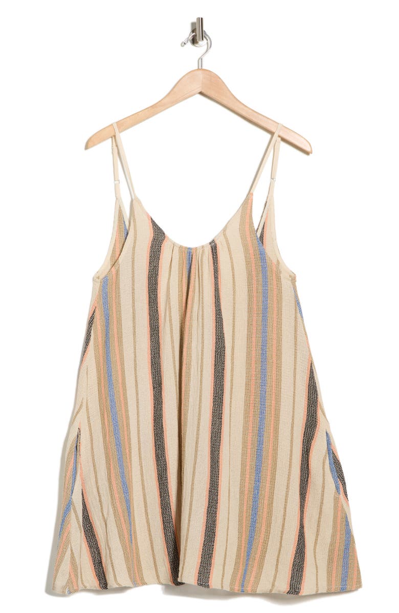 Elan Spaghetti Strap Cover-Up Dress, Main, color, Natural/ Blue Stripe