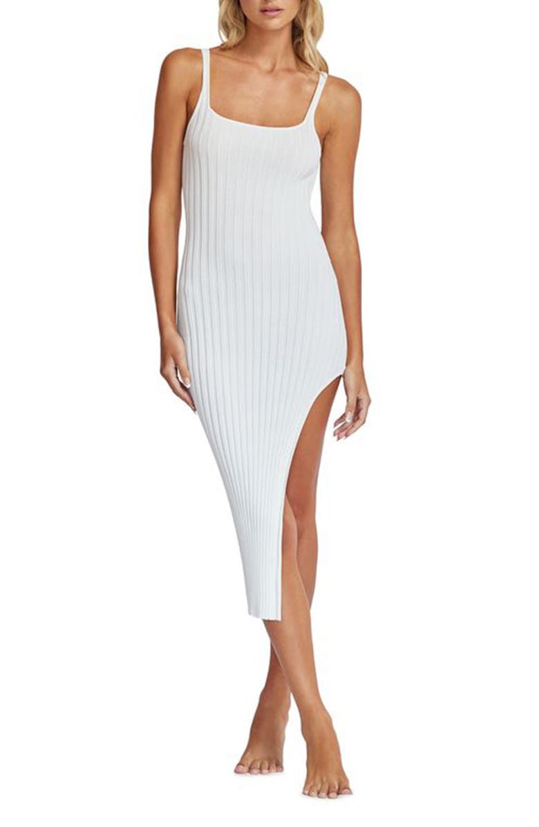 PQ SWIM Piper Rib Slit Cover-Up Dress, Main, color, Cream