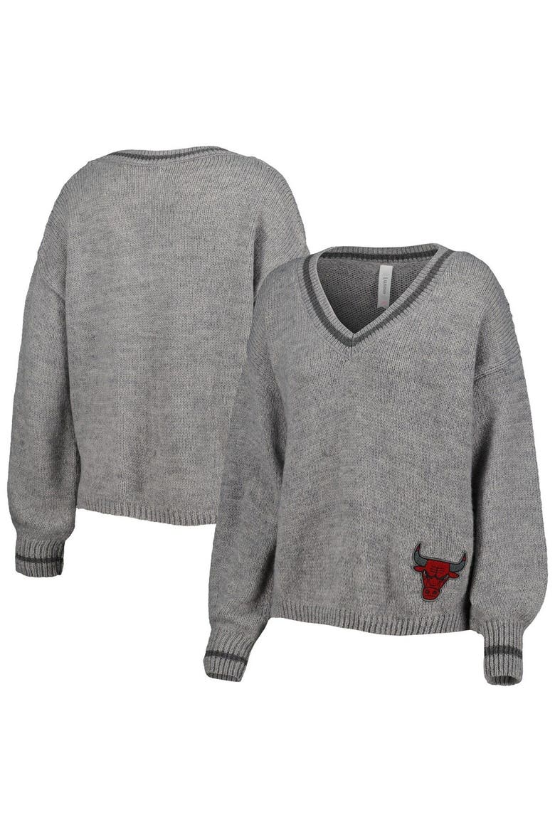 Women's Lusso Gray Chicago Bulls Scarletts Lantern Sleeve Tri-Blend V-Neck Pullover Sweater, Main, color, Gray