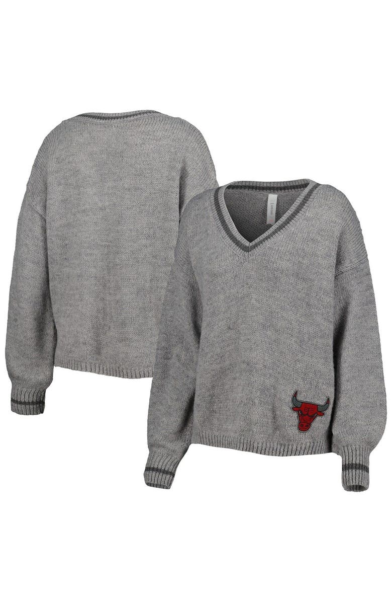 LUSSO Women's Lusso Gray Chicago Bulls Scarletts Lantern Sleeve Tri-Blend V-Neck Pullover Sweater, Main, color, Gray