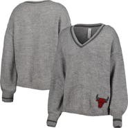 LUSSO Women's Lusso Gray Chicago Bulls Scarletts Lantern Sleeve Tri-Blend V-Neck Pullover Sweater
