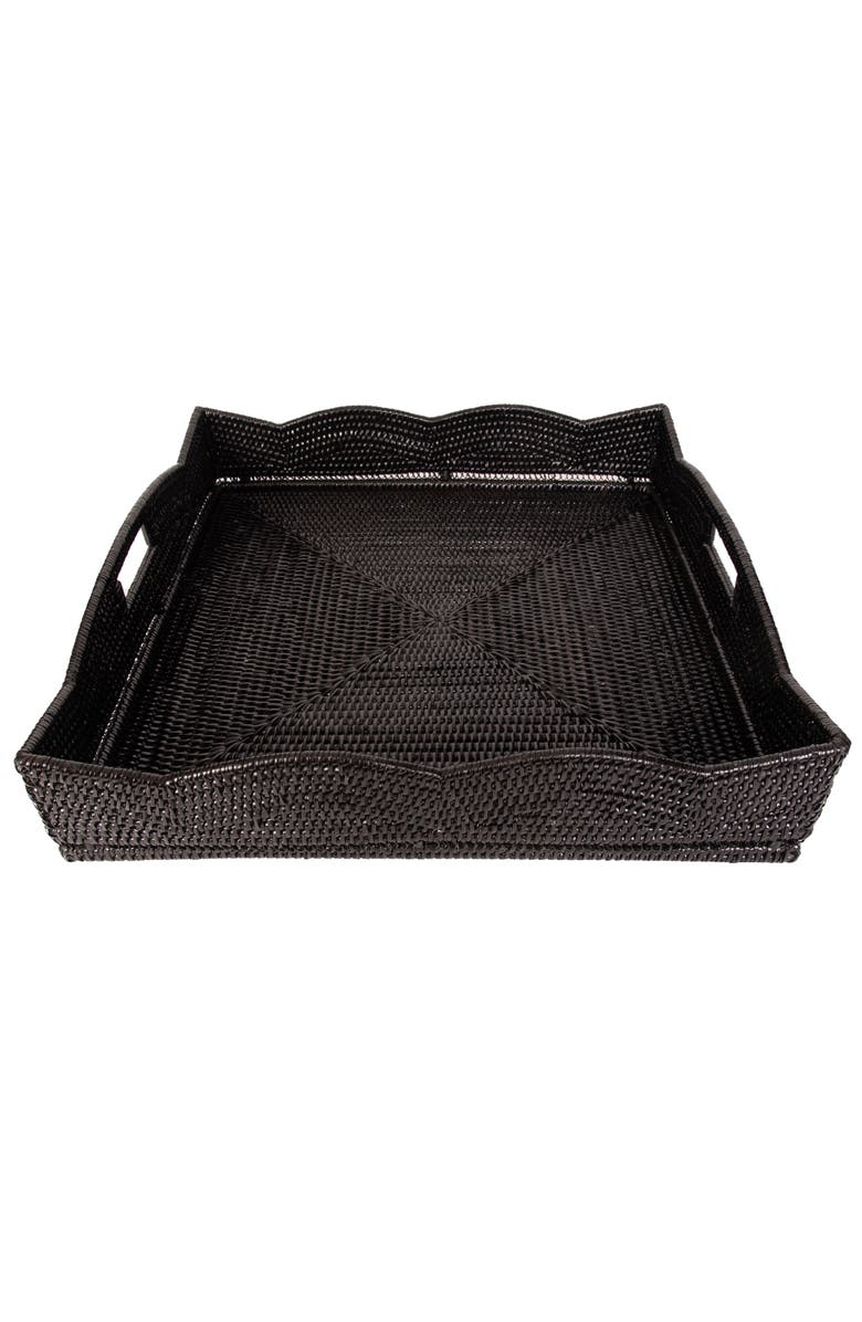 Artifacts Trading Company<sup>™</sup> Artifacts Rattan Scallop Collection Square Tray With Cutout Handles, Alternate, color, Tudor Black