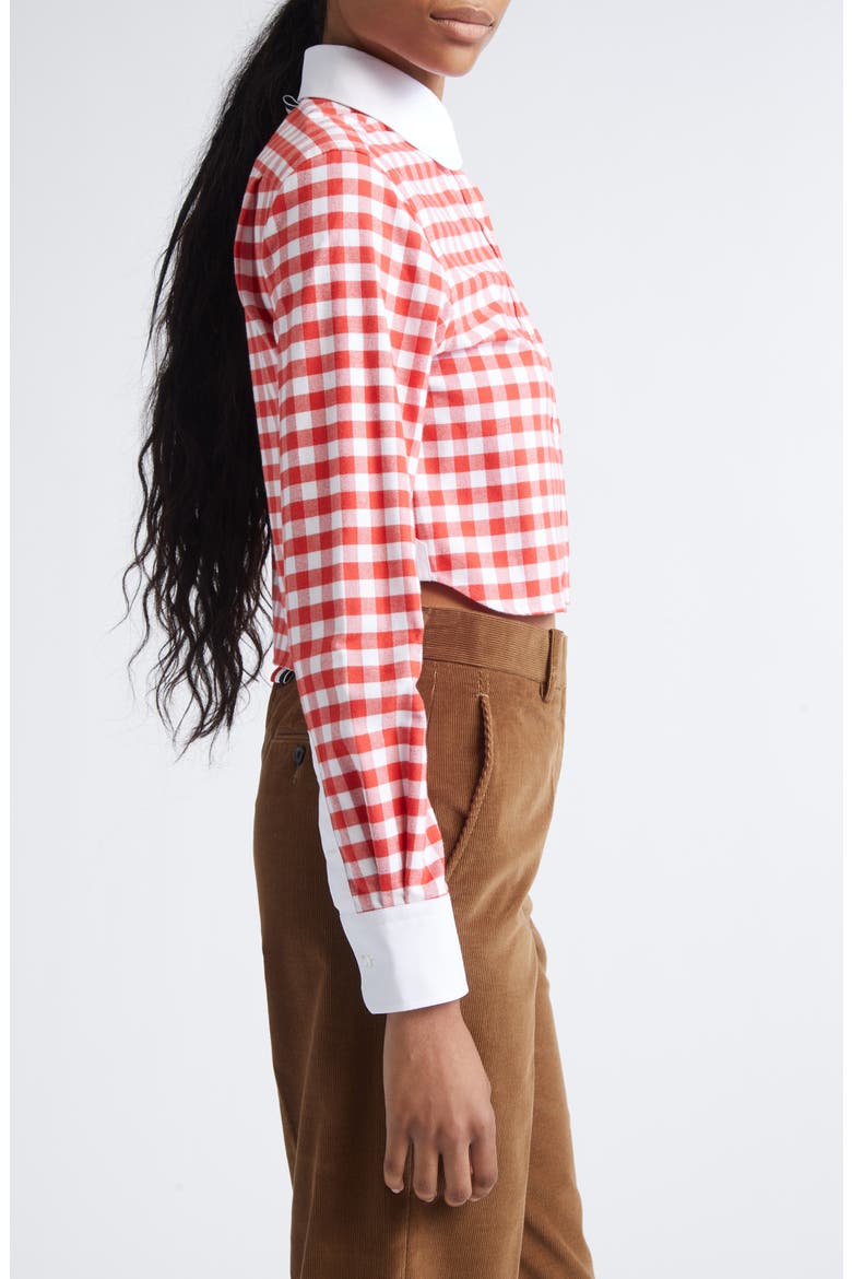 4-Bar Gingham Check Flannel Crop Button-Up Shirt, Alternate, color, RED