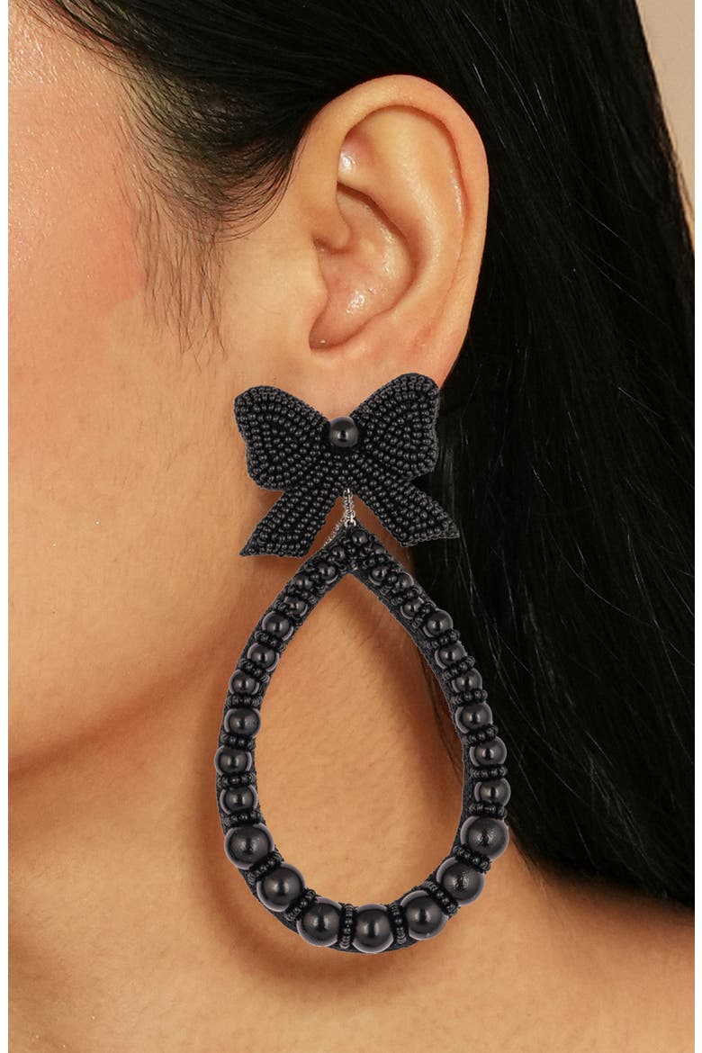 Darana Beaded Bow Drop Earrings, Alternate, color, BLACK