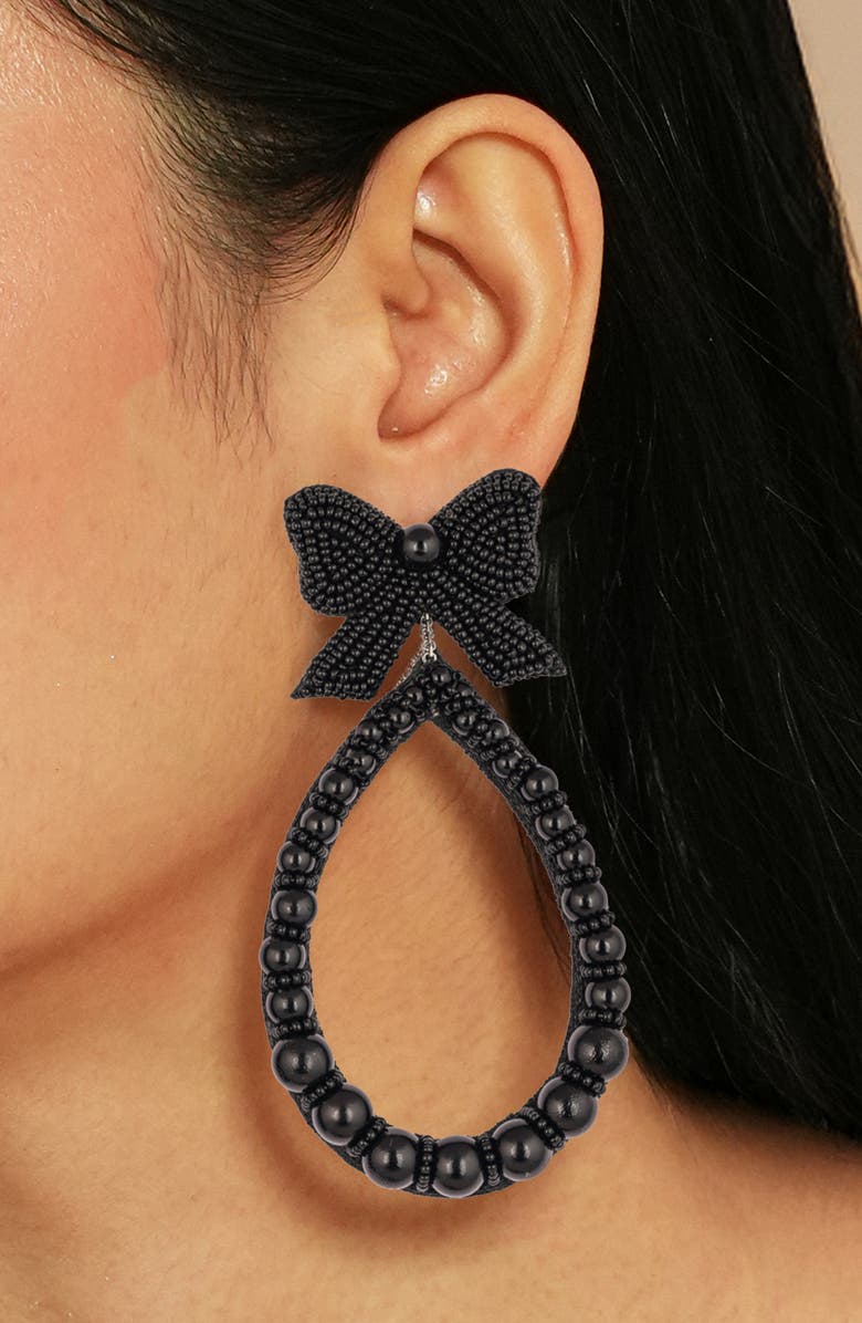 Deepa Gurnani Darana Beaded Bow Drop Earrings, Alternate, color, Black