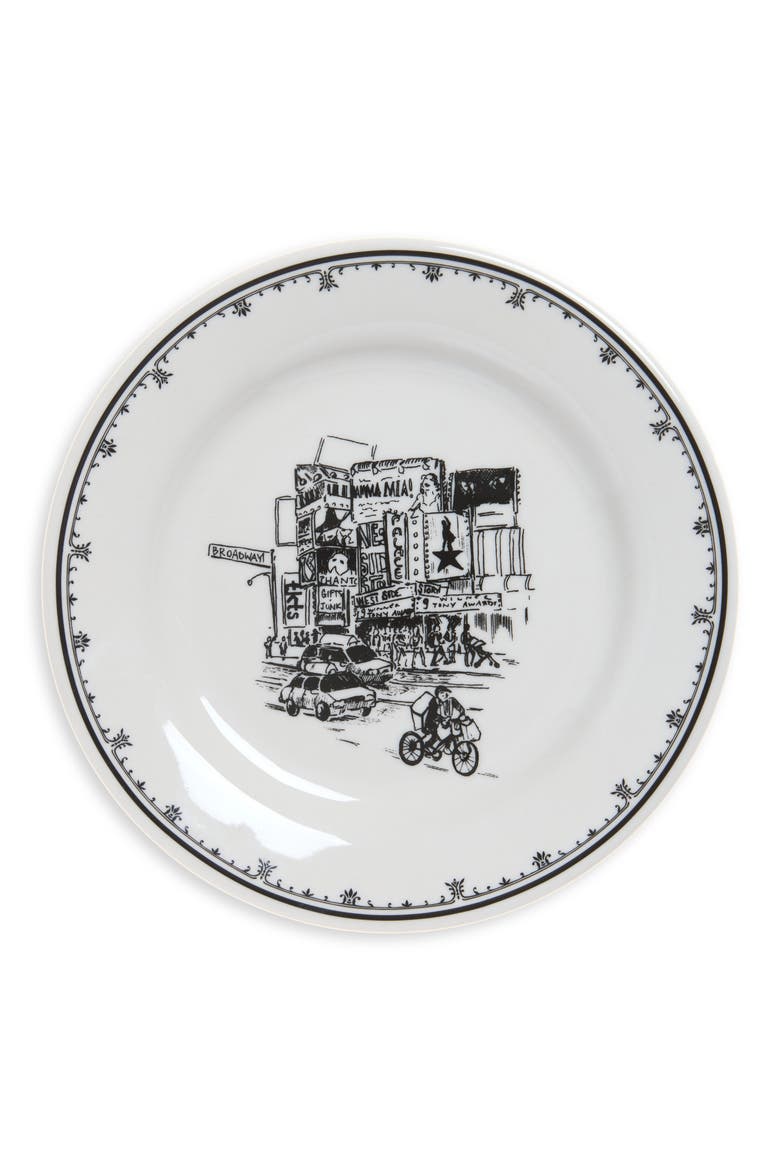 NYC Toile Times Square Dinnerware Plate, Main, color, WHITE/ BLACK