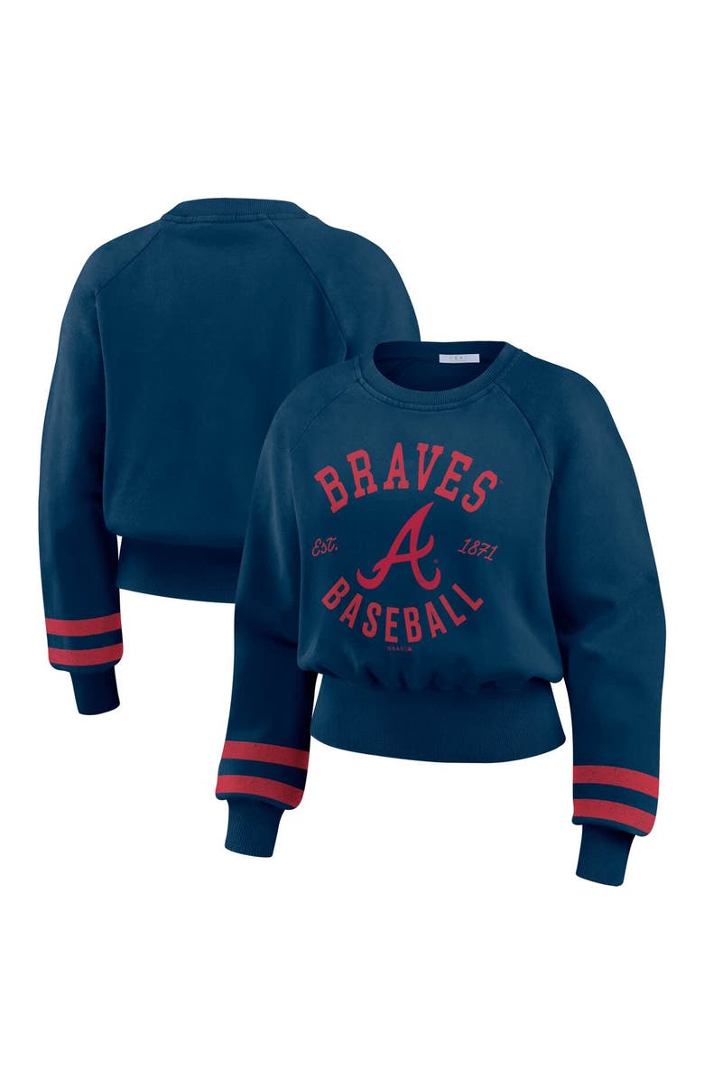 WEAR by Erin Andrews Women's WEAR by Erin Andrews  Navy Atlanta Braves Vintage Washed Cropped Pullover Sweatshirt, Main, color, 