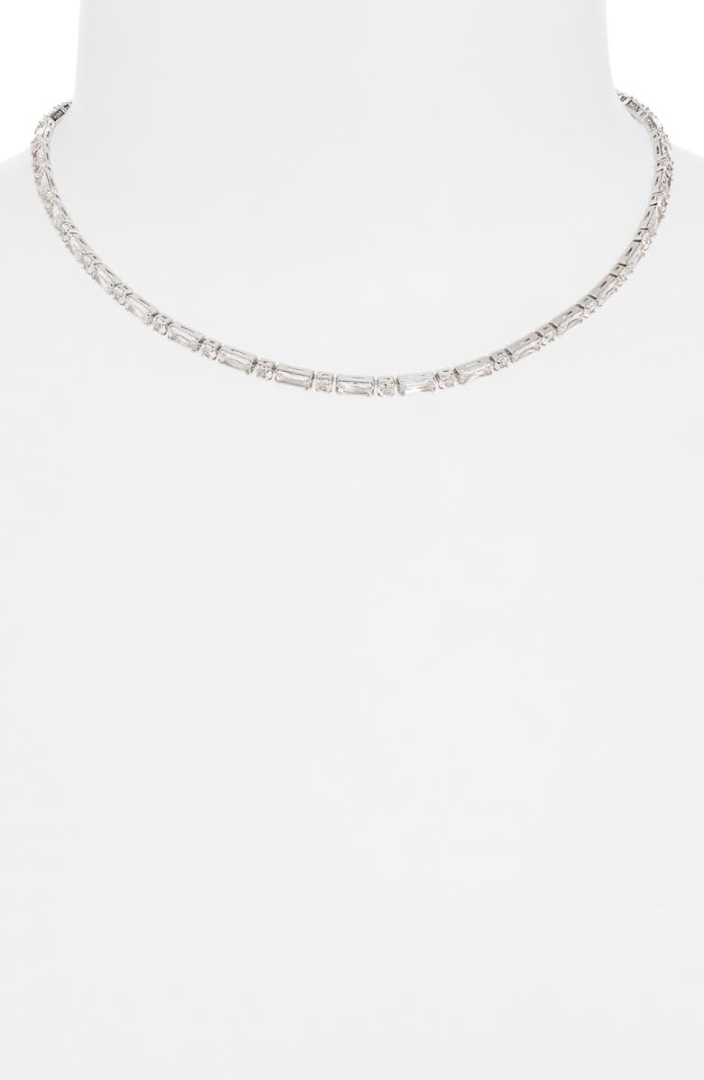 NORDSTROM RACK Mixed Cut CZ Tennis Necklace, Alternate, color, Clear- Silver