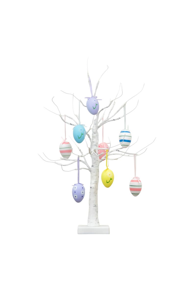 NEARLY NATURAL 2-ft Pre-Lit Artificial Easter Twig Tree with Egg Ornaments and 24 Warm White LED Lights, Main, color, White