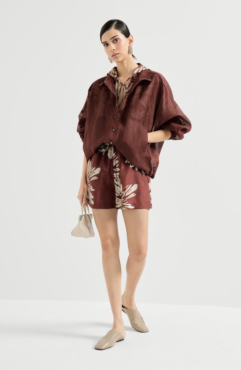 Brunello Cucinelli Bloom print shorts, Alternate, color, Bordeaux