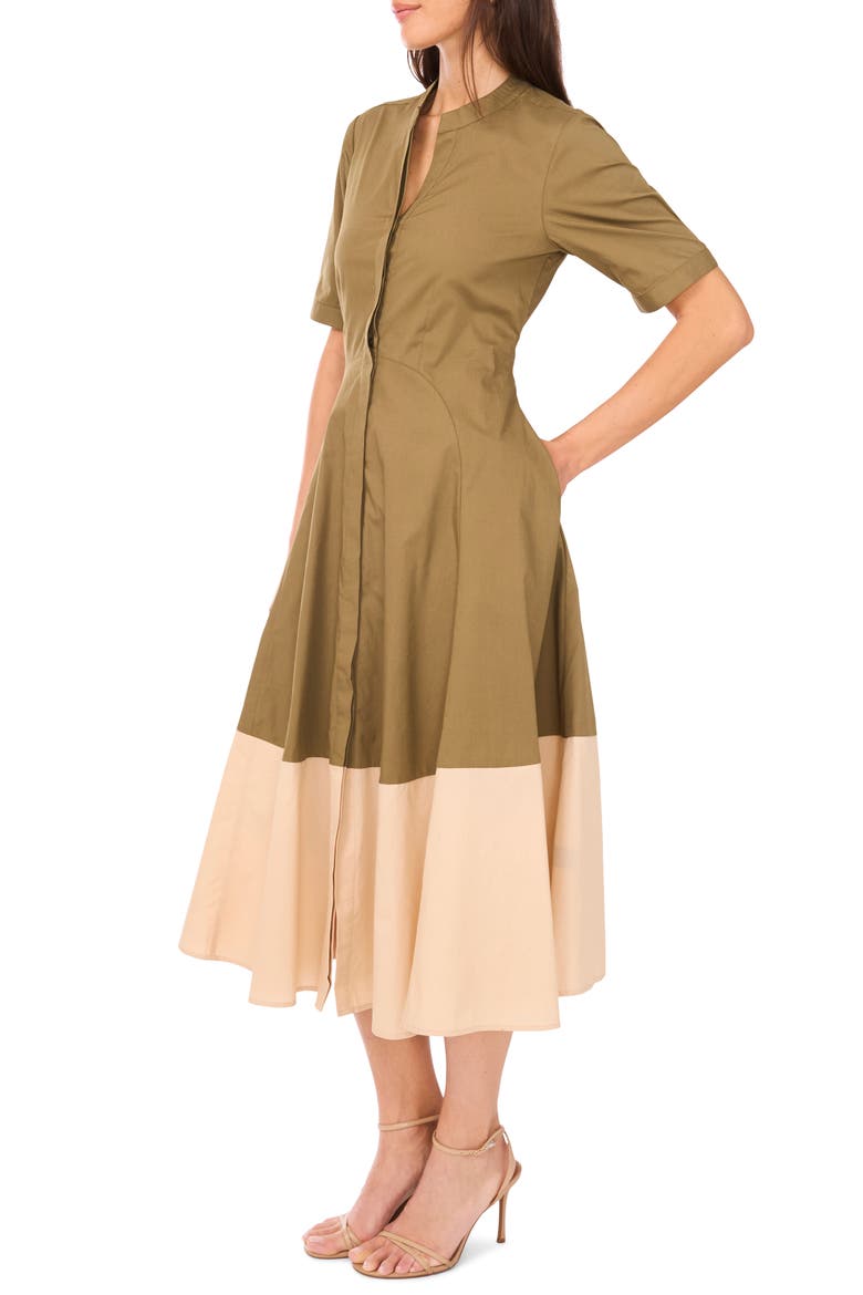 Front Seam A-Line Midi Dress, Alternate, color, OLIVE MOSS