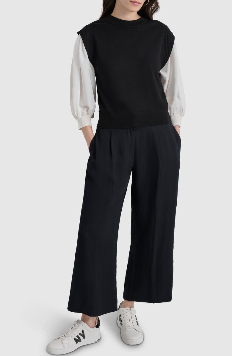 DKNY Mixed Media Layered Crewneck Sweater, Alternate, color, 