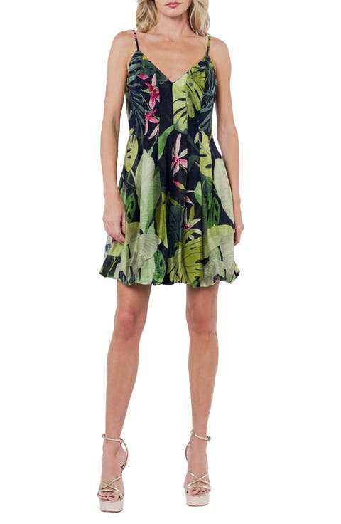 Nola Tropical Print Bubble Hem Minidress