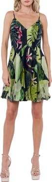 CIEBON Nola Tropical Print Bubble Hem Minidress