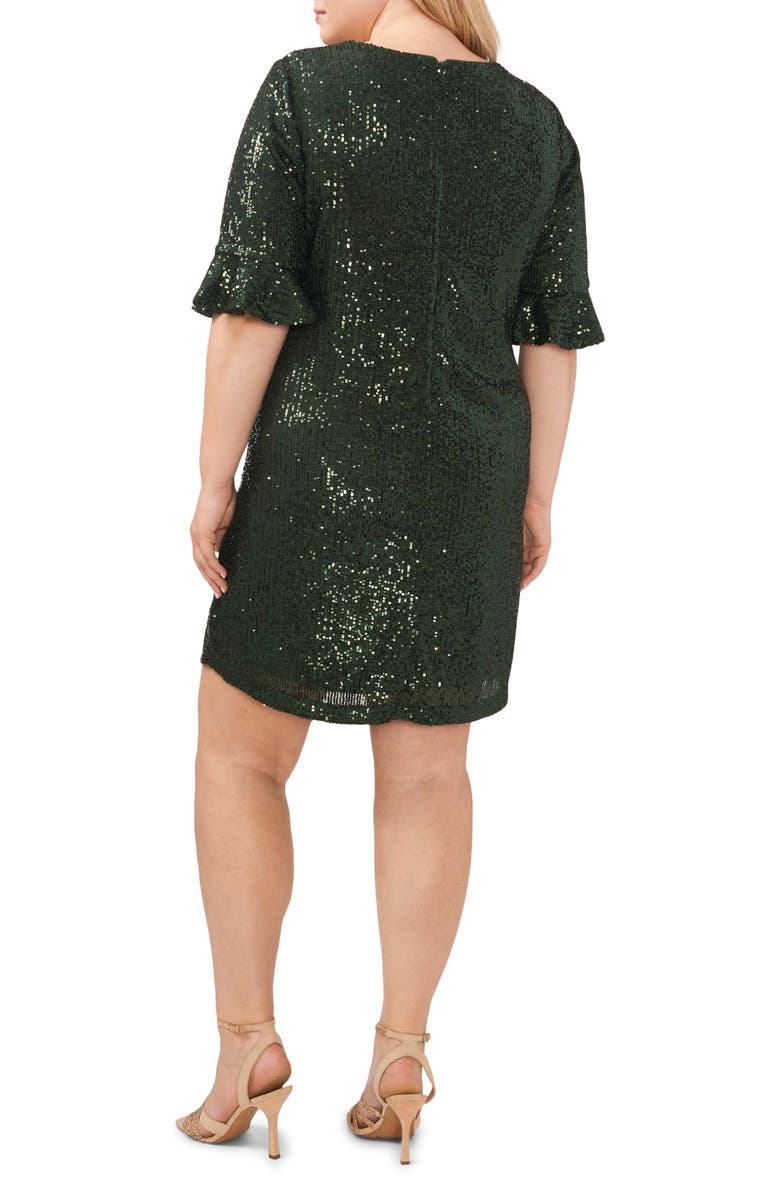 CeCe Sequin V-Neck Cocktail Dress, Alternate, color, Pine Green