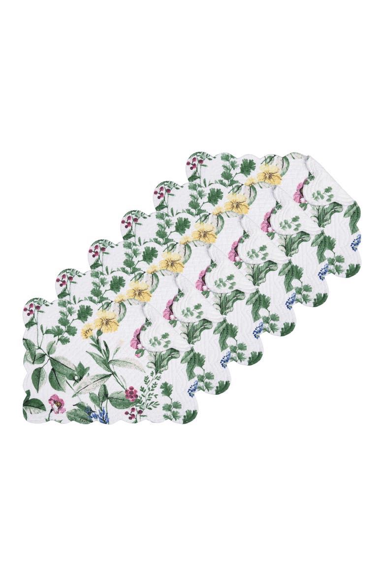 Marcy Blooms 100% Cotton Set of 6 Spring Placemats 13" x 19", Main, color, Green