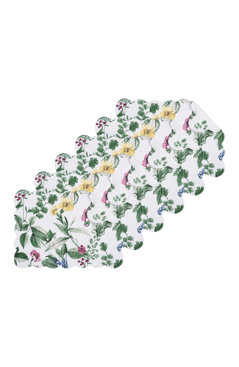 C&F Home Marcy Blooms Scalloped Placemats Set of 6 Floral Design All, 13" x 19", Main, color, Green