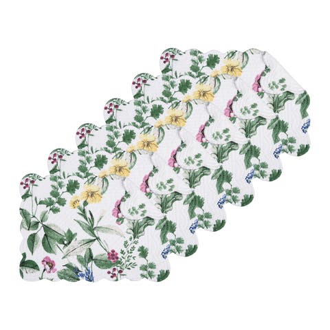 Marcy Blooms Scalloped Placemats Set of 6 Floral Design All, 13" x 19"