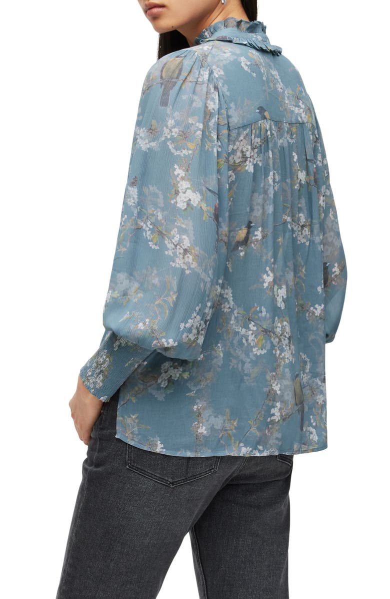 AllSaints Mia Viola Floral Print Semisheer Balloon Sleeve Blouse, Alternate, color,