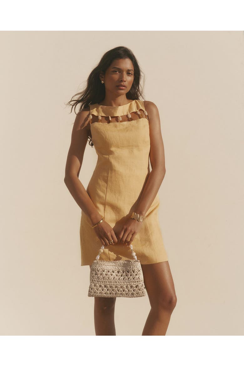 Linen Beaded Mini Dress, Alternate, color, Yellow
