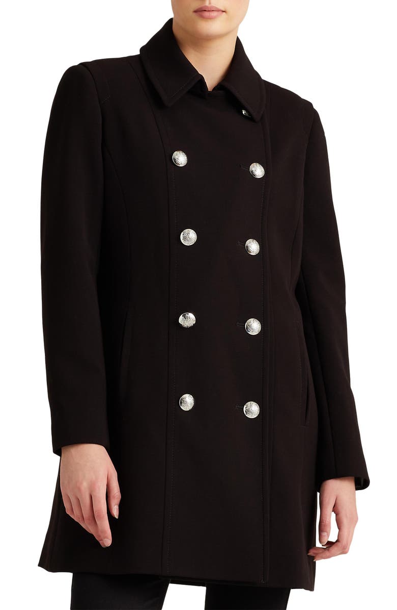 Lauren Ralph Lauren Elongated Double Breasted Crepe Peacoat, Main, color, 