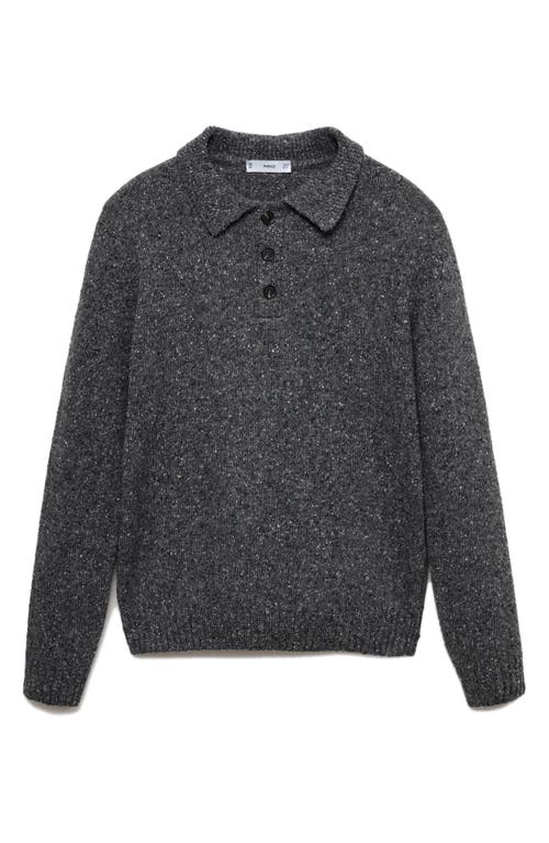 Mango Marbled Wool Blend Knit Polo Sweater In Gray