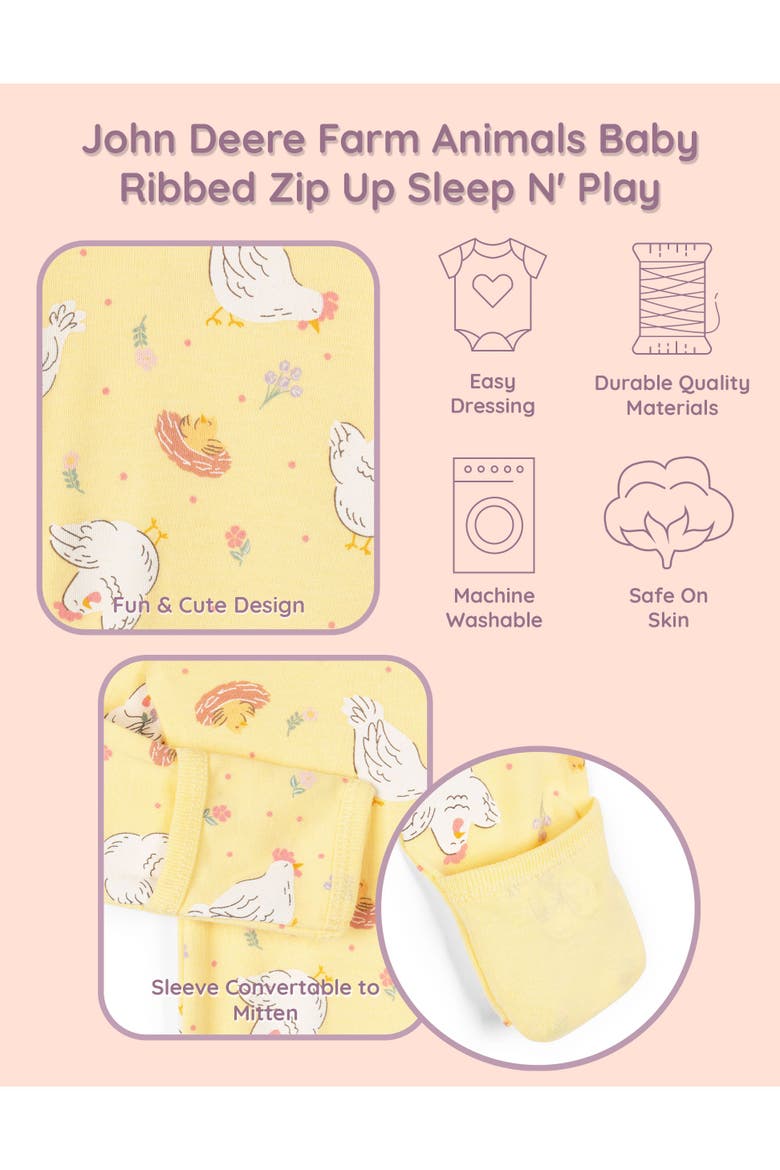 Zip-Up Footed Sleep N Play, Alternate, color, Pale Yellow Floral