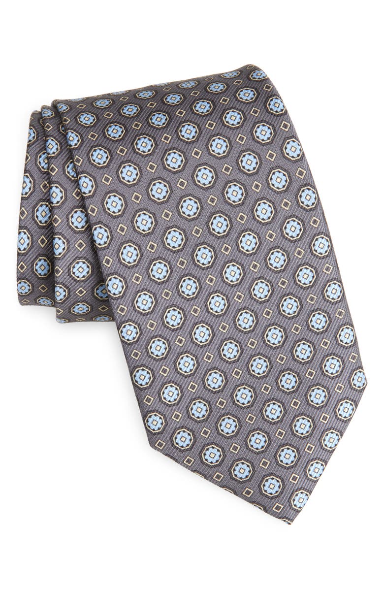 David Donahue Geometric Silk Tie, Main, color, Charcoal