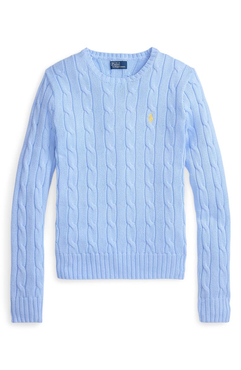 Polo Ralph Lauren Cable Stitch Cotton Crewneck Sweater, Alternate, color, Baby Blue