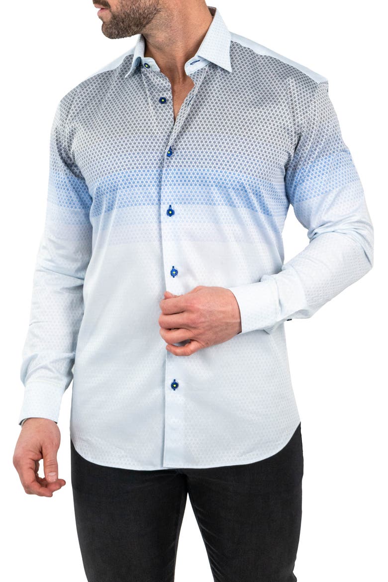 Fibonacci Jacqdegrade Blue Contemporary Fit Button-Up Shirt, Alternate, color, BLUE
