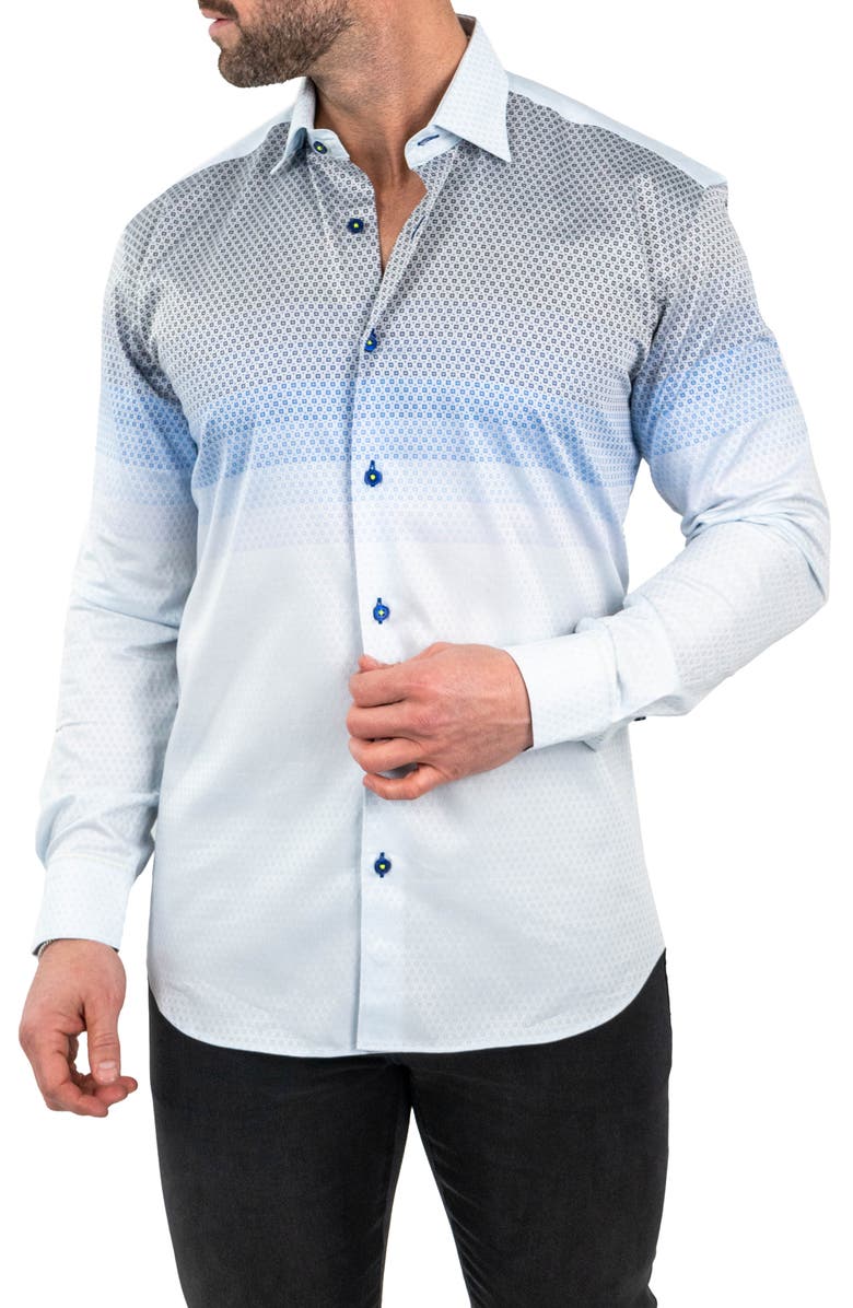 Maceoo Fibonacci Jacqdegrade Blue Contemporary Fit Button-Up Shirt, Alternate, color, Blue