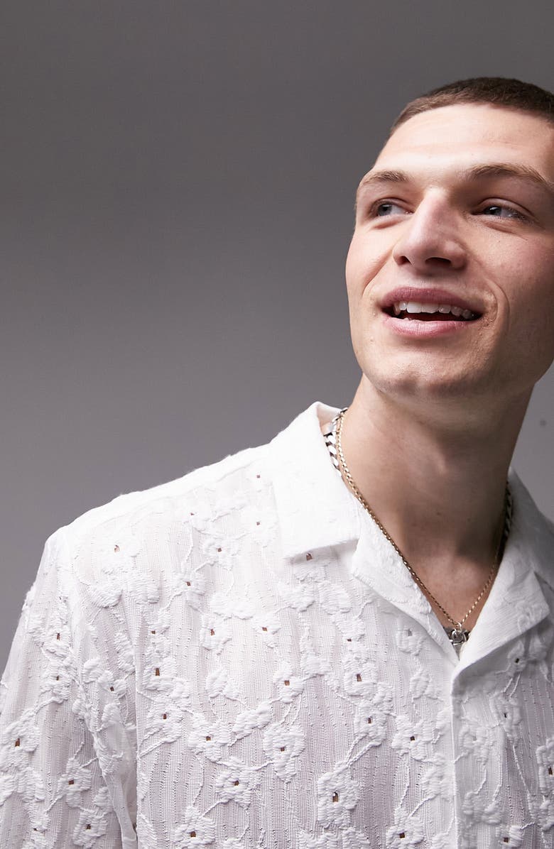 Topman Floral Embroidered Short Sleeve Button-Up Shirt, Alternate, color, 