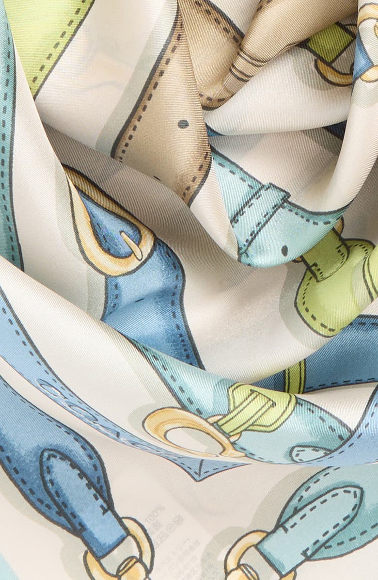 COACH Multi Belt Print Silk Square Scarf, Alternate, color, Bluebell/ Multi