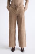 Max Mara Tempio Suede Straight Leg Leather Pants
