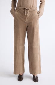Max Mara Tempio Suede Straight Leg Leather Pants