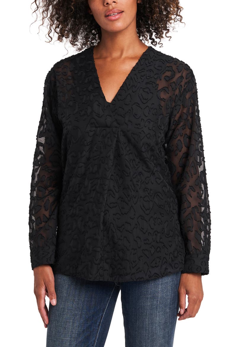 Animal Clip Jacquard Blouse, Main, color, RICH BLACK