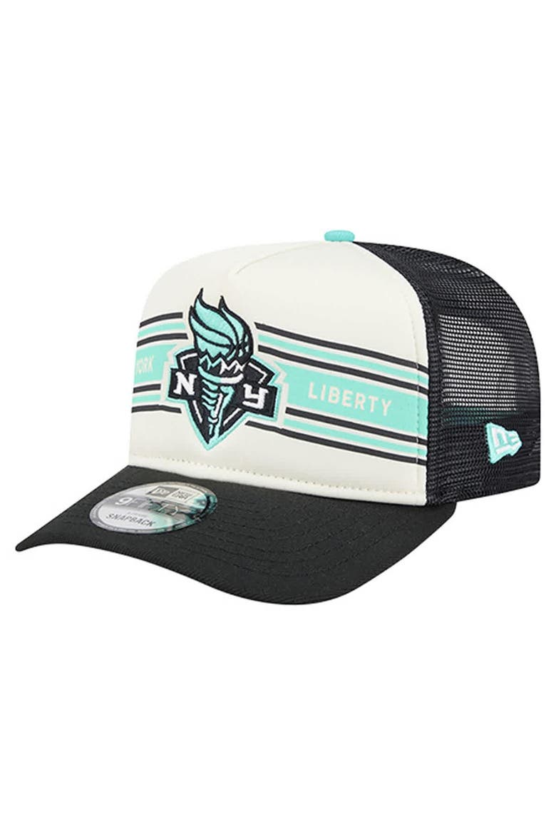 Unisex New Era  White/Black New York Liberty Banner Foam Front 9FIFTY A-Frame Adjustable Trucker Hat, Main, color, White