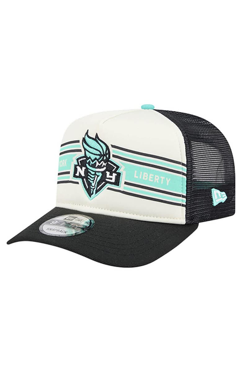 New Era Unisex New Era  White/Black New York Liberty Banner Foam Front 9FIFTY A-Frame Adjustable Trucker Hat, Main, color, White