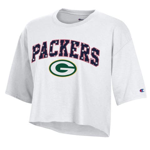 Women's Champion White Green Bay Packers Star Spangled Cropped T-Shirt