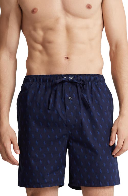 POLO Logo Print Cotton Pajama Shorts in Cruise Navy  product