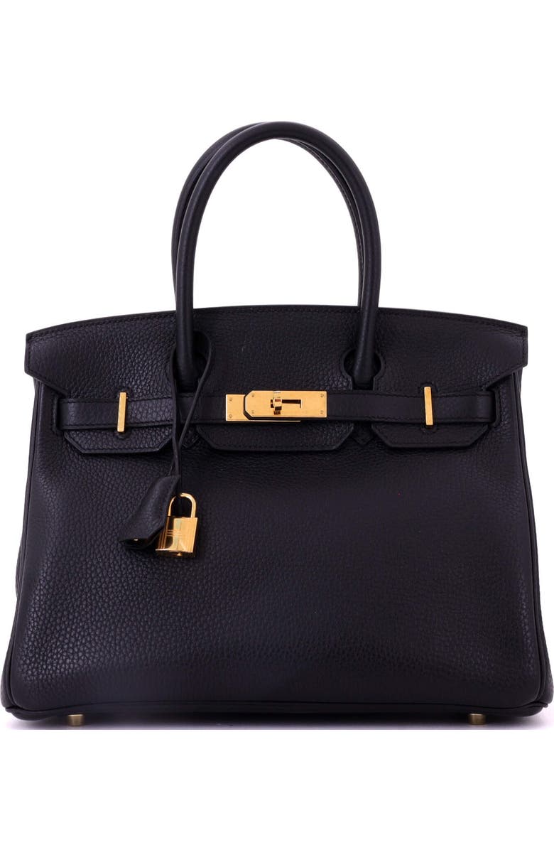 Pre-Owned Hermes Birkin Handbag Black Clemence with Gold Hardware 30, Main, color, Noir
