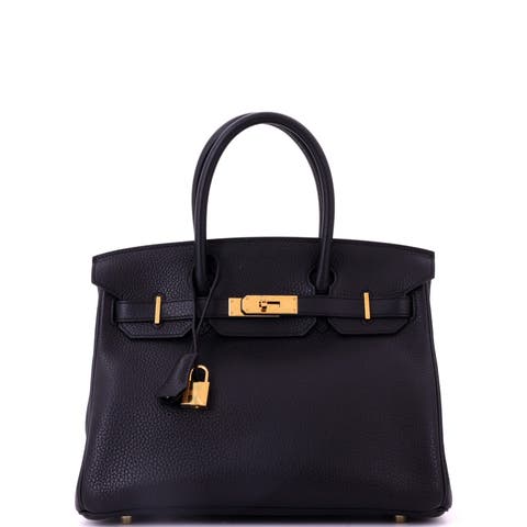 Birkin Handbag Black Clemence with Gold Hardware 30